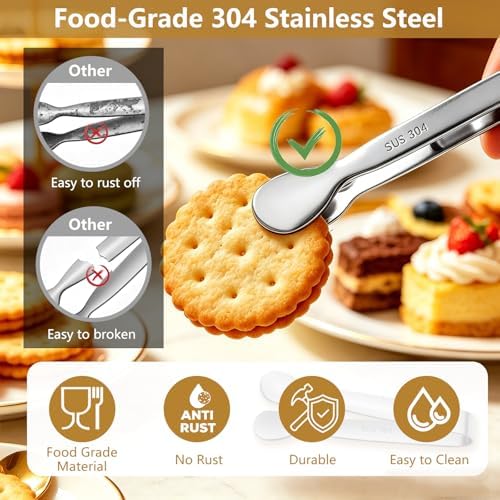 10pcs Mini Serving Tongs, 4.3" Stainless Steel Small Sugar Tongs, Ice Tongs Kitchen Mini Serving Tongs for Serving Food, Ice, Sugar Cube, Salad, Coffee Bar, Tea Party, Desserts Party (Silver)