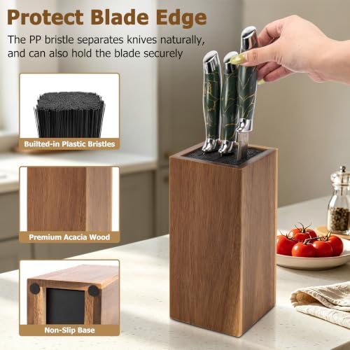 RedCall Universal Knife Block without Knives, Acacia Wood Knife Holder Organizer with Removable Insert, Large Knife Storage Block for Kitchen Countertop, Fits Chef Santoku Bread Steak Knives