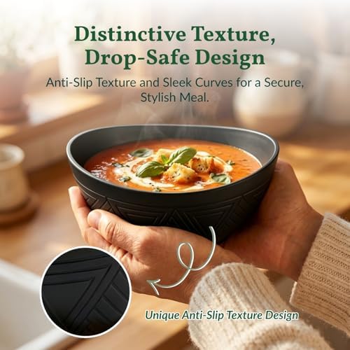 Homienly Wheat Straw Serving Bowls Unbreakable Oval Bowls Set of 6 Soup Bowls Microwave Safe Cereal Bowls for Kitchen, Camping, Party Dishwasher Safe Plastic Bowls for Dinner, Soup (26 OZ Black)