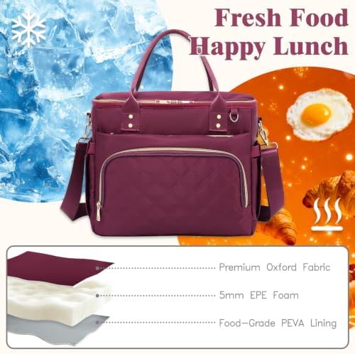 GYEUKHAM Insulated Lunch Bag for Women Men,Extra Large Lunch Box, Leakproof Reusable Cooler Tote for Adult, Everyday Soft Lunch Tote Bag for Work College Picnic Travel,Purple