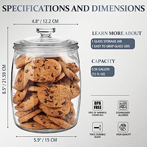 Folinstall Wide Mouth Apothecary Jar with Lid, 0.5 Gallon Glass Jar for Kitchen Storage and Laundry Room Organization, 72 oz Clear Glass Container for Cookie, Candy, Sugar, Flour, Nuts (Pack of 3)