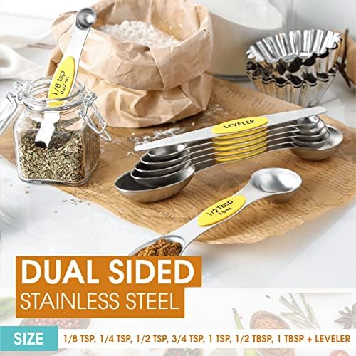 Spring Chef Stainless Steel Magnetic Measuring Spoons Set of 8, Yellow