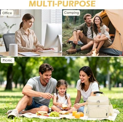 FlowFly Double Layer Cooler Insulated Lunch Bag Adult Lunch Box Large Tote Bag for Men, Women, With Adjustable Strap,Front Pocket and Dual Large Mesh Side Pockets