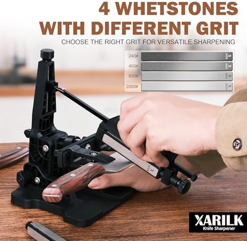 Portable Folding Knife Sharpener XAR-FS1, Adjustable Angle Sharpening System with 240#, 400#, 800#, 2000# Diamond Stone Set for Pocket, Hunting, Kitchen & Serrated Knives