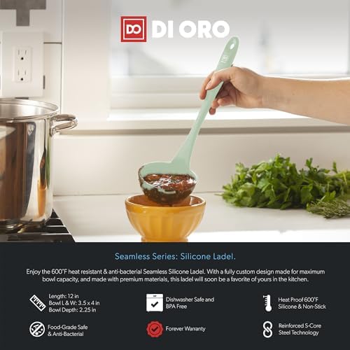 DI ORO Silicone Ladle - Soup & Serving, 600F Heat Resistant, Sage