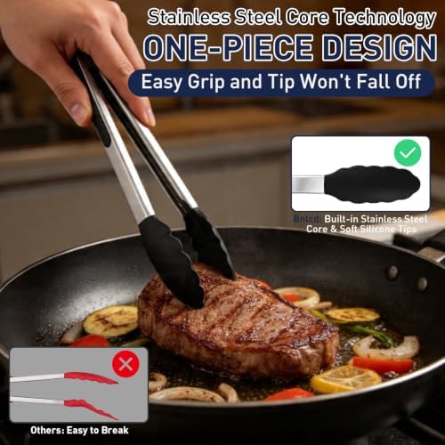 2 Pack Kitchen Tongs & 1 Shovel Clamp both with Silicone Tips,9 In