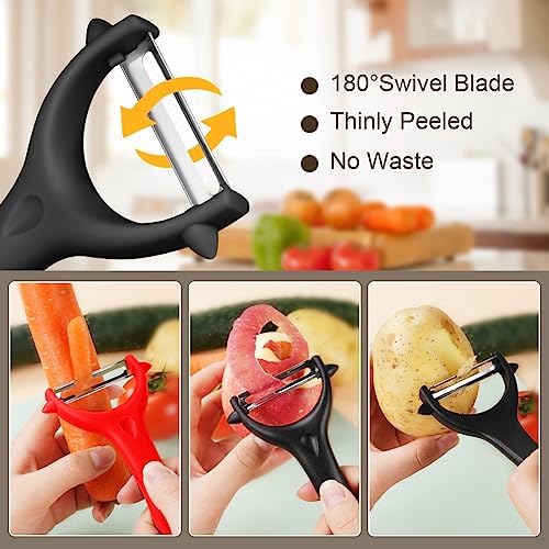 AUAUY 2Pcs Potato Peeler, Y-Shaped Swivel Vegetable Peeler, Black+Red