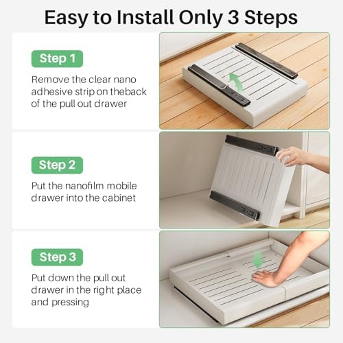 Pull out Cabinet Organizer, 2-pack, Expandable(18"-30") Heavy Duty Slide out Drawers Fixed with Adhesive Nano Film for Pots, Roll out Shelf Storage for Kitchen Base Cabinet Organization(3 Rails)