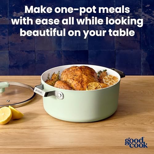 GoodCook Ceramic Dutch Oven with Lid, Induction Compatible, Nonstick and Oven Safe, 5-Quart, Sage Green
