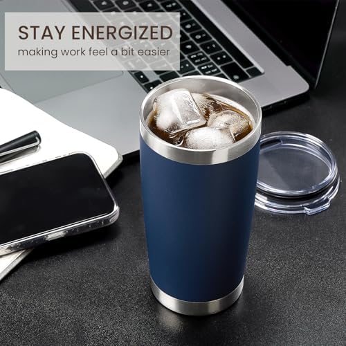 MEWAY 20oz Tumbler 12 Pack Double Wall Vacuum Insulated Travel Mug Bulk, Stainless Steel Tumblers with Lid and Straw, Durable Powder Coated Coffee Cups for Cold & Hot Drinks (Navy, 12)