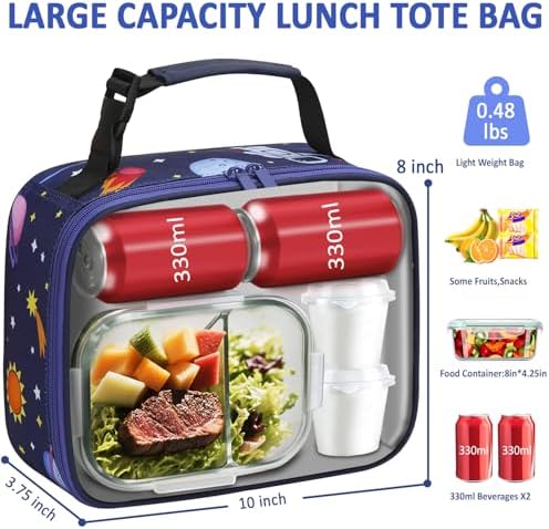 Tenot Lunch Box Kids Insulated Lunch Tote Bag Blue Space