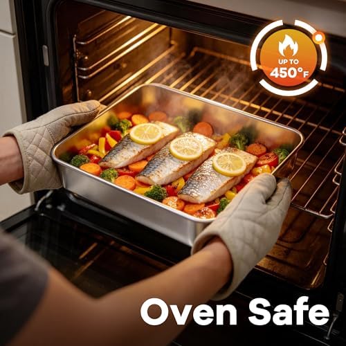 LIANYU 9 x 9 Baking Pan with Lid Set, 4 Pack Stainless Steel Cake Pans