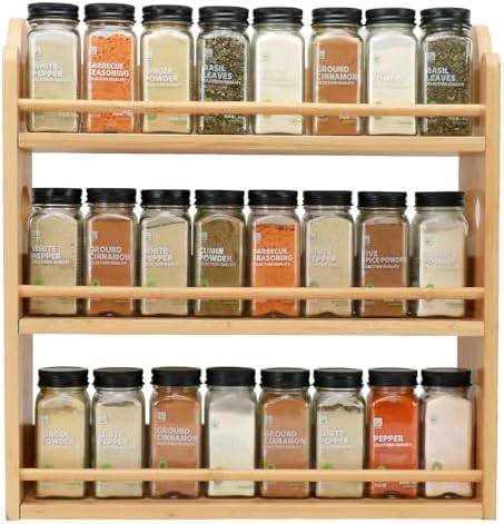 3-Tier Bamboo Spice Rack, Wall Mount & Countertop Spice Organizer