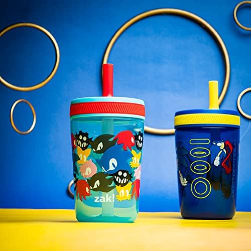 Zak Designs Sonic the Hedgehog Kelso Toddler Cups For Travel or At Home, 15oz 2-Pack Durable Plastic Sippy Cups With Leak-Proof Design is Perfect For Kids (Sonic)