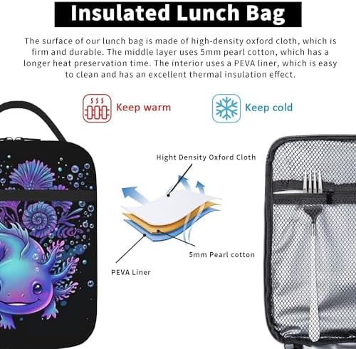 Axolotl Insulated Lunch Box for Kids, Small Cooler Lunch Bag lunchbox for School, Toddler Lunch Box for Girls boys, Waterproof Durable Portable Lunch Tote Bag Food Container for Travel Picnic Work