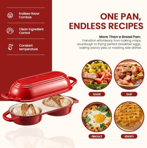 Double Dutch Oven for Bread Baking,Mini Cast Iron Sourdough Loaf Pan(Red)