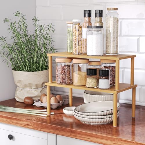 VERTORGAN 2 Pack Cabinet Organizer Shelf,Bamboo Countertop(Large,Natural)