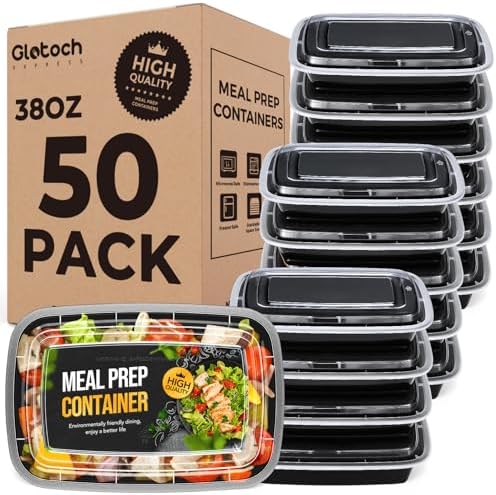 Meal Prep Containers 38oz-50 Pack (100-Piece) Reusable Large Food Storage Containers with Lids Microwave, Freezer, Dishwasher Safe - Leakproof & BPA Free Durable Plastic Bento Box for To Go Take Out
