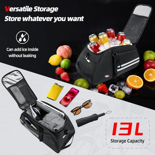 Rear Bike Rack Bag, 13L Insulated Cooler Ebike Keeps Hot & Cold