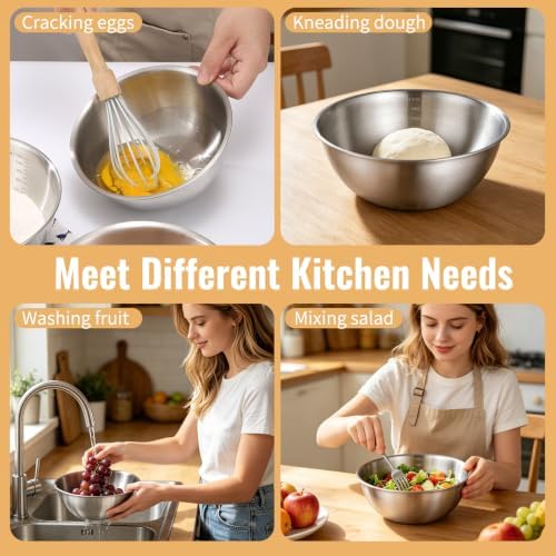 12 Pcs Stainless Steel Mixing Bowls with Graduations, Reusable Metal Mixing Bowls, Stackable Baking Food Storage Containers for Salads, Snacks, Noodles & Meal Prep