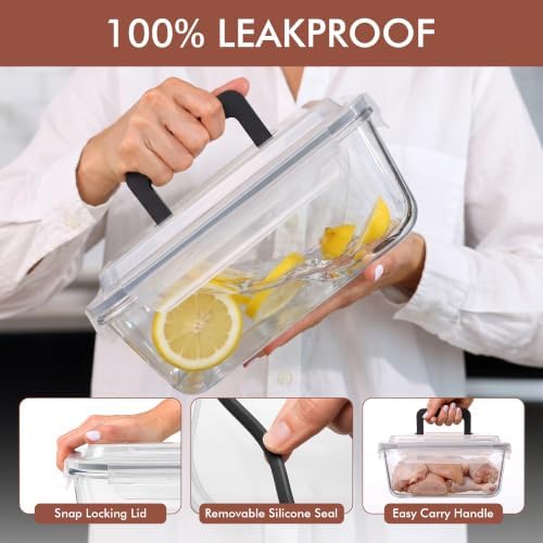 Razab 3000ml/ 102oz Airtight Glass Food Storage Container with Carry Handle