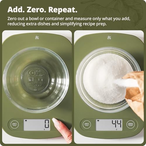 Greater Goods Food Scale, Slim & Compact Build, 1g Precision (Moss Green)