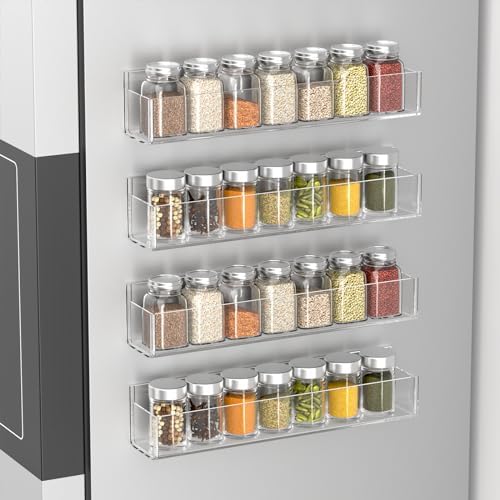 PMMASTO Adhesive Acrylic Spice Rack, Clear- 4 Pack with 2 Tapes