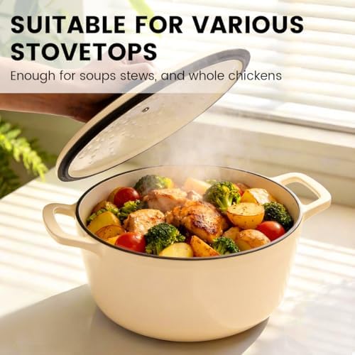 Enameled Cast Iron Dutch Oven 5.2 Qt with Lid, Cream