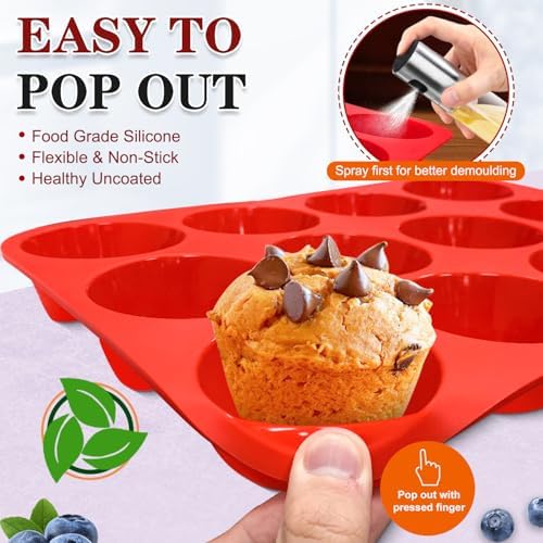 Walfos Silicone Muffin Pan - 12 Cups Regular Silicone Cupcake Pan, Non-stick Great for Making Muffin Cakes, Tart, Bread - BPA Free and Dishwasher Safe (Pack of 2)