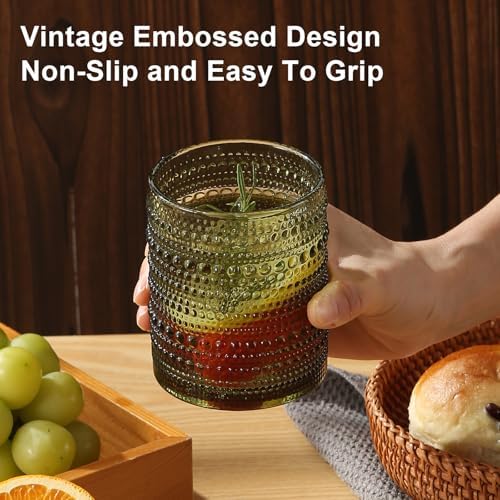 ZMOWIPDL Drinking Glasses Set of 12,Green 12oz & 15oz Hobnail Glass Cups