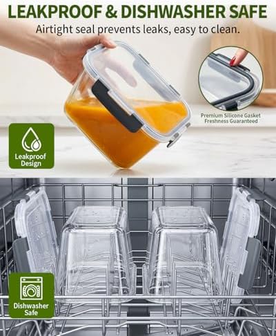 2 Pack 88oz/11 Cups Large Glass Storage Containers with Lids, High Borosilicate BPA Free Airtight Leakproof Meal Prep Containers for Microwave, Freezer & Dishwasher, Kitchen, Gym & Picnic,Baking