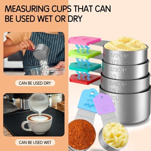 Magnetic Measuring Cups, 6 Stainless Steel Nesting Measuring Cup Set for Measuring Dry or Liquid Ingredients