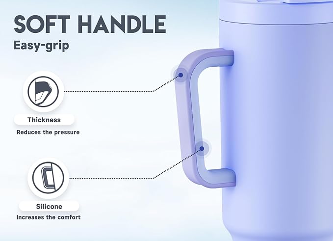 Meoky 40 oz Tumbler with Handle and Flip Straw, 100% Leakproof Tumbler with Lid and Straw, Stainless Steel Insulated Cup, Cupholder Friendly, Keeps Cold for 34 Hours (Lilac)