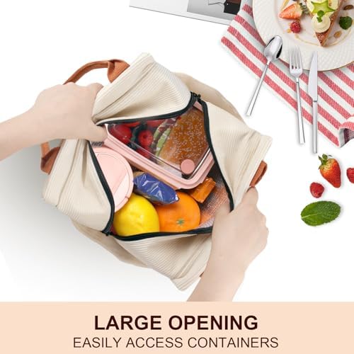 Joymee Lunch Bag Women Insulated Lunch Box- Corduroy Beige