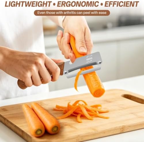 MultiFunctional Vegetable Peeler, Non-Slip Wooden Handle with Sharp Stainless Steel Blade, Built-in Bottle Opener - Perfect Kitchen Peeler For Veggie, Fruit, Potato, Carrot, Apple