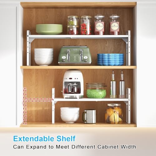 15.5 to 25.5 Inch Kitchen Cabinet Shelf Organizers, Adjustable Kitchen Counter Shelf Organizer, Set of 3 Expandable Countertop Storage Shelves, Stackable Design, 30LBS Heavy Duty, Space Saver