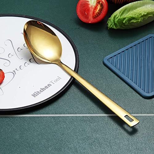Berglander Gold Cooking Spoon, Stainless Steel Solid Serving Spoon Titanium Gold Plating, Basting Kitchen Spoon For Cooking, Dishwasher Safe, Easy to Clean