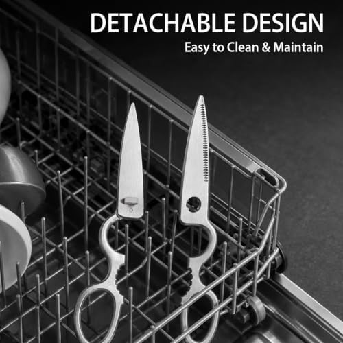 Heavy Duty Kitchen Shears, Detachable Stainless Steel Cooking Scissors for Food Prep, Meat, Poultry, Vegetable, Herb, All-Purpose Utility Scissors with Nutcracker, Bottle Opener & Blade Guard