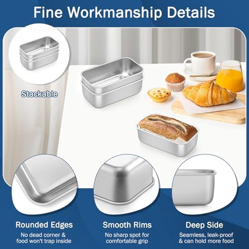 TeamFar Mini Loaf Pan, 3 PCS Stainless Steel Loaf Pans for Baking Bread