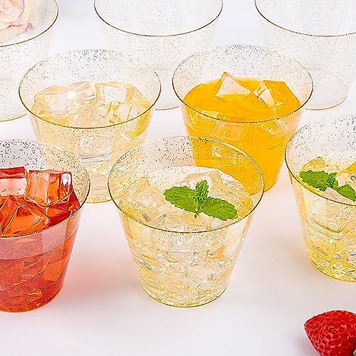 I00000 200 Pcs Gold Plastic Cups, 9 oz Disposable Gold Glitter Cups
