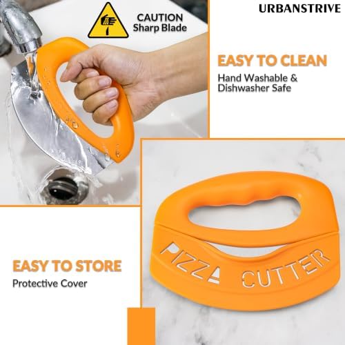 Urbanstrive Heavy Duty Stainless Steel Pizza Cutter with Cover, Super Sharp Blade Pizza Knife Pizza Cutter Rocker, Perfect Kitchen Gadgets for Pizza Cutting Home Essentials (Orange)