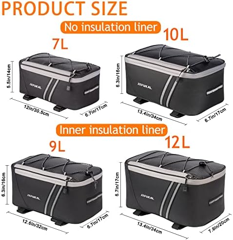 JXFUKAL Rear Bike Rack Bag with Rain Cover, 7L/9L/10L/12L Ebike Bag