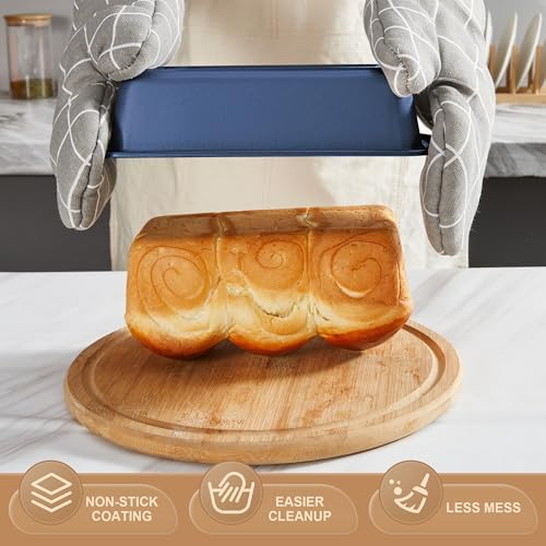 HONGBAKE Bakeware Sets, Baking Pans Set, Nonstick Oven Pan for Kitchen with Wider Grips, 10-Piece Including Rack, Cookie Sheet, Cake Pans, Loaf Pan, Muffin Pan, Pizza Pan - Blue