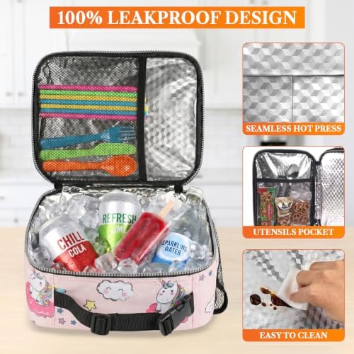 opux Insulated Lunch Bag for Kids, Reusable Lunch Box for School, Unicorn