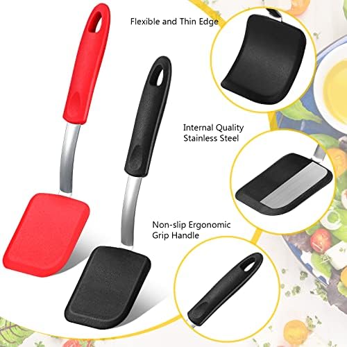 2 Pcs Mini Silicone Cookie Brownie Spatula,Solid Flat,Black, Red