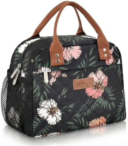 HOMESPON Insulated Lunch Bag for Women Men, Cooler Tote Box, Green Leaves
