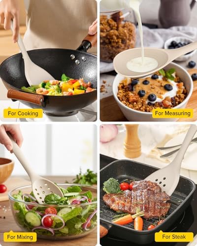 BUNDLEPRO Silicone Cooking Utensils Set, 4 Pcs Spatula and Spoon Set, Khaki