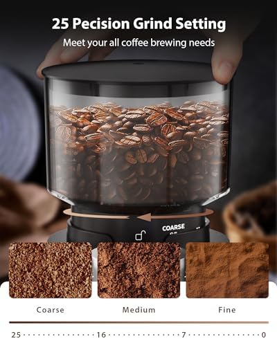 Aromaster Burr Coffee Grinder, 25 Settings, 2-12 Cups, Anti-Static, Black