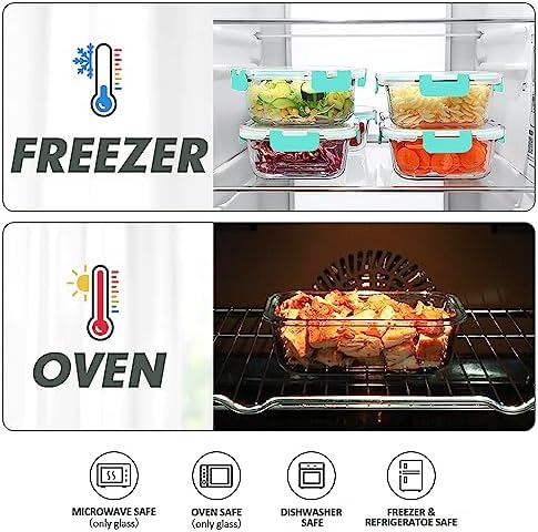 VERONES 12 Packs Glass Food Storage Containers Set with Lids, Green