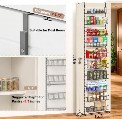 ElegantArray 10-Tier Pantry Door Organizer, Light Gray